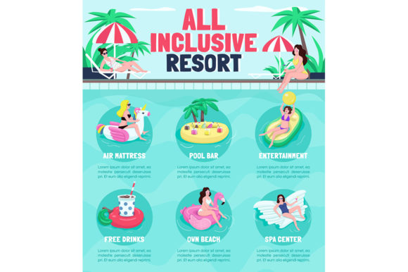 All Inclusive Resort Flat Color Vector Graphics