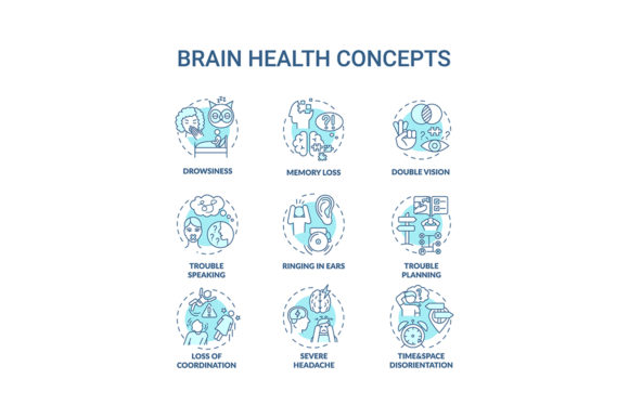 Brain Health Turquoise Icons Set: Graphics & Infographics
