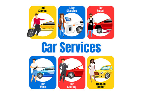 Car Services Flat Color Vector Template for Modern Branding